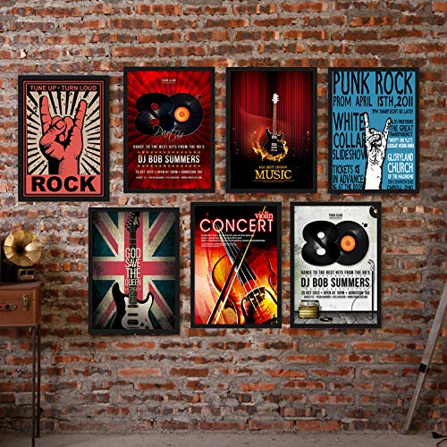 Guitar Rock Violin Poster Record Vintage Canvas Painting Frameless Cafe Living Room Music Bar Decoración Mural 60x80cm