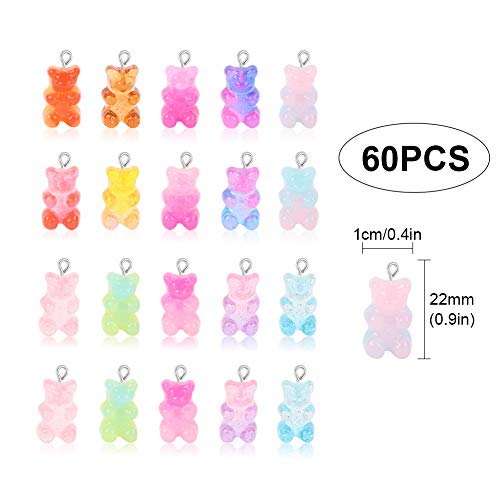 Gukasxi 60 piezas colgantes esmaltados en forma de osito de goma en 15 colores, abalorios de caramelo de colores colgante de caramelo dulce para hacer collares y pulseras y manualidades