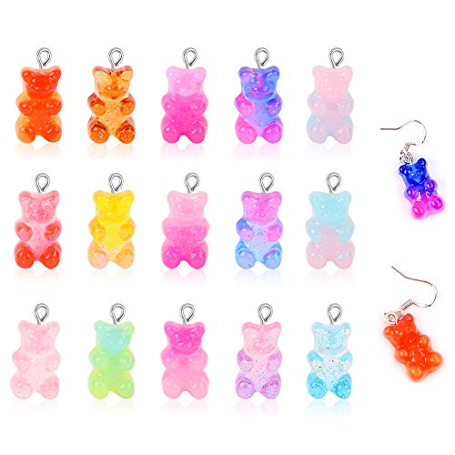 Gukasxi 60 piezas colgantes esmaltados en forma de osito de goma en 15 colores, abalorios de caramelo de colores colgante de caramelo dulce para hacer collares y pulseras y manualidades