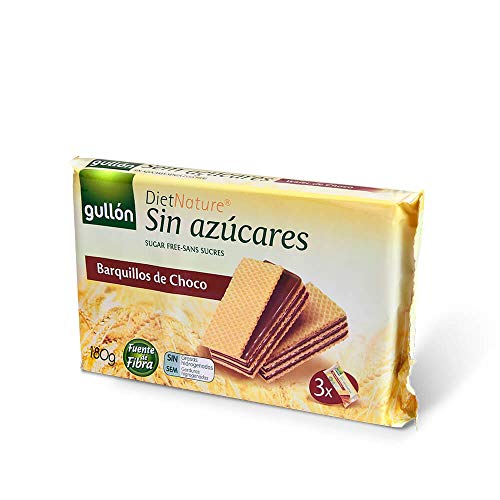 Gullón - Barquillos sin azúcar con chocolate Pack de 3, 180g