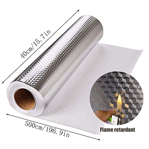 Gurxi Adhesivo Autoadhesivo Resistente al Calor Papel de Aluminio Diy Pegatinas Autoadhesivas Papel De Aluminio para Cocinas Armario Mesas de Muebles (Patrón Hexagonal Plateado)