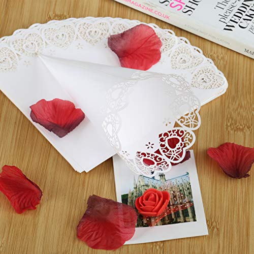 GWHOLE 100 piezas Conos Papel Arroz Boda Blanco, Diseño de Corazón Hueco, Cucuruchos Pétalos Confeti Decoración Boda con Cinta Adhesiva Doble