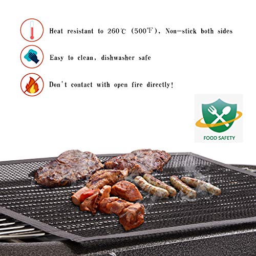 GWHOLE 3 Piezas Estera de Malla para Parrilla de Barbacoa Alfombrillas Barbacoa Malla Antiadherente BBQ Estera Rejilla Cortable Reutilizables para Asar Horno, 40 x 33 cm