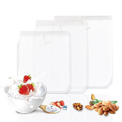 GWHOLE Tuerca Bolsa de leche Filtro de malla de nylon fuerte para almendras, coco, yogur griego, leche de soja, frutas y verduras, 20x25cm, 25x30cm, 30x30cm