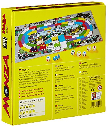 HABA Monza-ESP (302247), Juego de Mesa de Dados, con una turbulenta Carrera de Coches para 2-6 niños de 5 años, para Aprender los Colores. (4416)