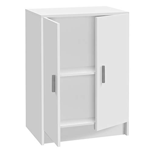 Habitdesign 005149O - Mueble Armario Multiusos bajo 2 Puertas, Color Blanco, Medidas: 59 cm (Largo) x 80 cm (Alto) x 37 cm (Fondo)