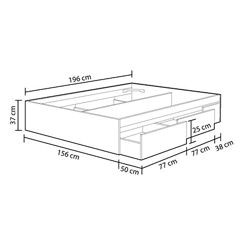 Habitdesign 006088BO - Cama con 4 cajones para somier 150 x 190 cm, Color Blanco Brillo, Medidas Exteriores 196 x 156 x 37 cm Altura