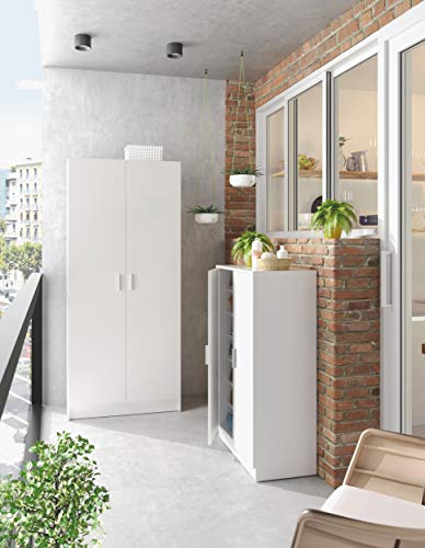 Habitdesign 007142O - Armario Multiusos escobero de 2 Puertas, Color Blanco Mate, Medidas: 73 cm (Largo) x180 cm (Alto) x 37 cm (Fondo)