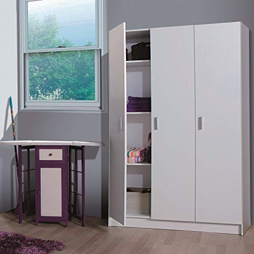 Habitdesign 007143O - Armario Multiusos 3 Puertas, Color Blanco, Dimensiones 109 cm (Largo) x 180 cm (Alto) x 37 cm (Fondo)