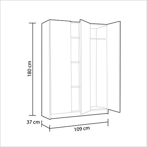 Habitdesign 007143O - Armario Multiusos 3 Puertas, Color Blanco, Dimensiones 109 cm (Largo) x 180 cm (Alto) x 37 cm (Fondo)