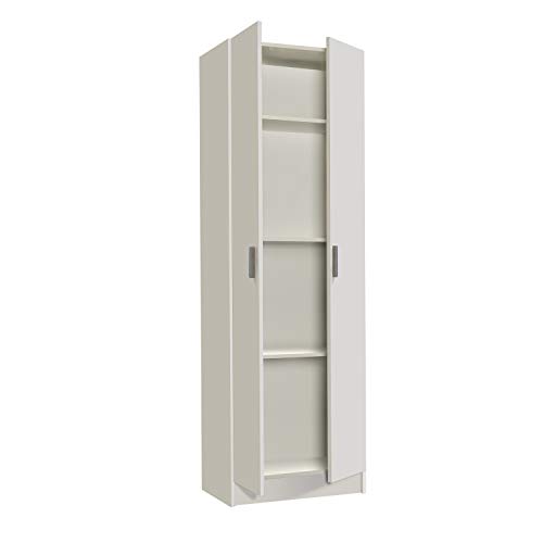 Habitdesign 007144O - Armario 2 Puertas Multiusos, Armario Auxiliar Color Blanco, Medidas 58,5 cm (Largo) x 180 cm (Alto) x 37 cm (Fondo)