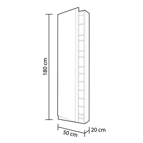 Habitdesign 007866BO - Armario zapatero con espejo, color Blanco Brillo, dimensiones 180cm (altura) x 50cm (ancho) x 20cm (fondo)