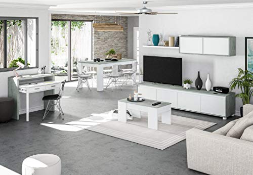 Habitdesign 016663L - Mueble de salón Moderno, modulos Comedor Alida, Medidas: 43 cm de Altura x 200 cm de Ancho x 41 cm de Fondo (Blanco Artik y Gris Cemento)