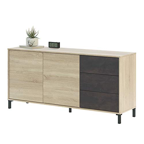 Habitdesign 0X6623F - Mueble aparador, Modelo Brooklyn, Melamina, Roble Canadian y oxido, Medidas: 154 cm (Ancho) x 74 cm (Alto) x 41 cm (Fondo)