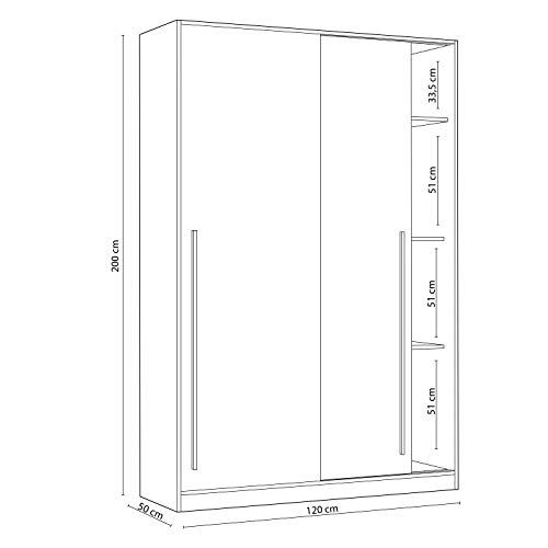 Habitdesign MAX121A - Armario 2 Puertas Correderas para Dormitorio o Habitación, Modelo Elliot, Acabado en Blanco Artik y Blanco Velho, Medidas: 120 cm (Largo) x 200 cm (Alto) x 50 cm (Fondo)