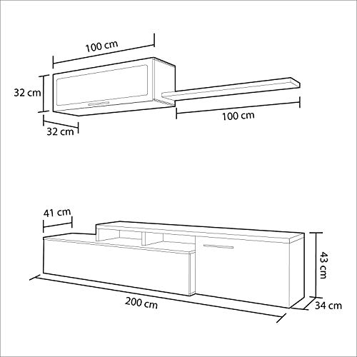 Habitdesign - Mueble de salón Comedor Moderno, Medidas: 200x41/34x43 cm de Alto (Gris Ceniza)