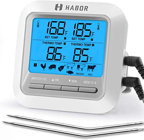 Habor Termómetro Digital de Cocina, Termómetro Horno con Sonda Larga para Alimentación, Carne, Parrilla, Barbacoa, Leche, Caramelo y Baño de Agua, Lee rápidamente y Apoyo Apagado Automático