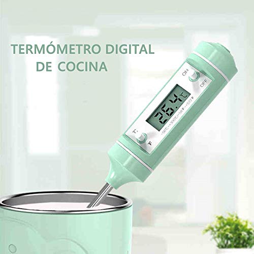 Haioo Termómetro Digital Cocina para Comida de Bebes, Termometro Alimentos con Pantalla LCD y Sonda Larga para Lectura Instantánea °C/°F