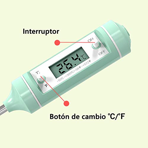 Haioo Termómetro Digital Cocina para Comida de Bebes, Termometro Alimentos con Pantalla LCD y Sonda Larga para Lectura Instantánea °C/°F