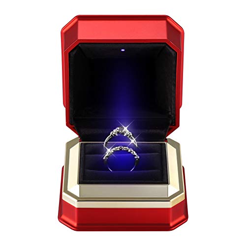 Haisiluo - Caja de anillo con luz LED, color rojo