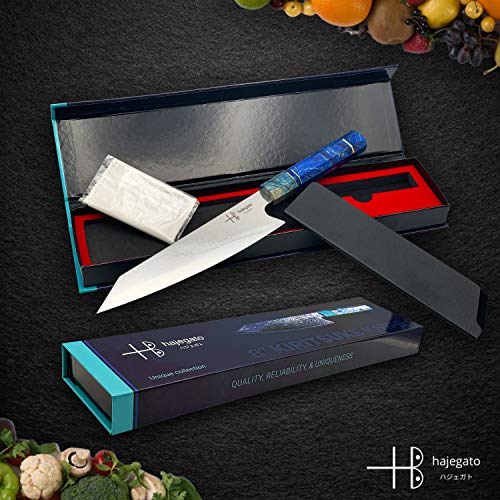 Hajegato Cuchillo de Chef Damasco Mango Profesional único, Cuchillo de Cocina japonés Vg10, 67 Capas de Acero de Damasco con Funda (Kiritsuke Knife - 20 Cm)