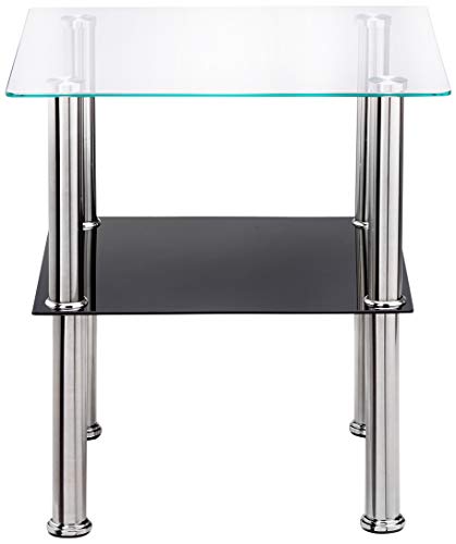 Haku Möbel mesa auxiliar, vidrio, acero inoxidable negro, 40 x 40 x 42 cm