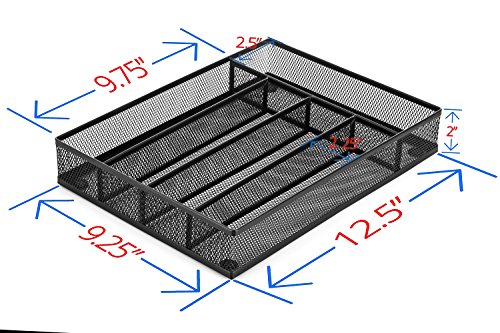 Halter malla de acero pequeño cubiertos bandeja de cajón para cubiertos organizador con espuma antideslizante pies – Organización de cocina/cubiertos almacenamiento – 12.5 "x 9.25" x 2 " – 2 unidades