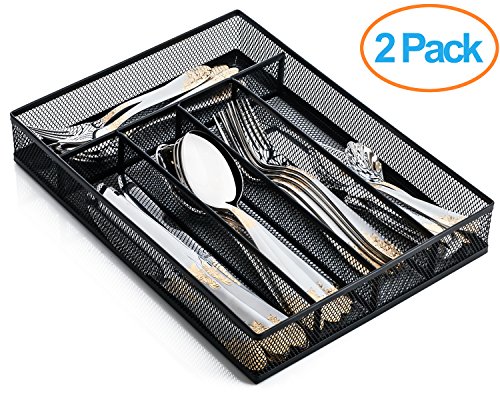 Halter malla de acero pequeño cubiertos bandeja de cajón para cubiertos organizador con espuma antideslizante pies – Organización de cocina/cubiertos almacenamiento – 12.5 "x 9.25" x 2 " – 2 unidades