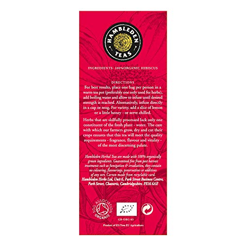 Hambleden Teas Organic Hibiscus Tea 20 Teabags (Pack of 6, Total 120 Teabags)