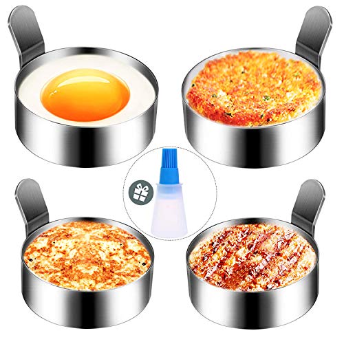 Hanamichi Anillo de huevo, 4 pcs Inoxidable Tortilla de cocina de molde antiadherente molde de huevo frito Herramienta de cocción de anillo de metal para muffins de huevo/panqueques/tortillas y más