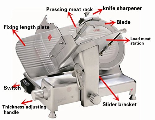 Hanchen Cortafiambres Industrial Cortadora de Fiambre Comercial Rebanadora Eléctrica 250W con Ancho de la Rebanada 200mm Grosor de Corte 0.2-15 mm HBS-300L CE