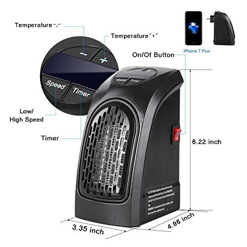 Handy Heater - Gesundhome 350W Mini Portátil Estufa Eléctrico Calefactor Cerámicos Calefacción de Pared Termoventilador con Digital Termostato Ajustable para Oficina/Casa/Garaje/Camper