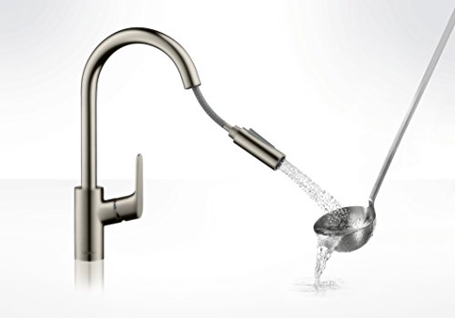 Hansgrohe 31815800 Focus grifo de cocina con ducha extraíble, acero inoxidable