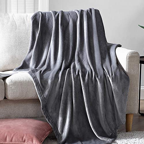 Hansleep Manta de Franela Reversible, 150x200 cm Mantas para Sofá Cama - Microfibra Cepillada Extra Suave Transpirable & Cálida, Gris