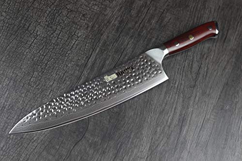 HAOYE Cuchillo de Chef de Damasco Cuchillo de Cocina Japonés de 25cm VG10 en Acero de Profesional Damasco Cuchillo de Cocina,Hoja Alargadora,Filo Permanente,Mango de Palo de Rosa
