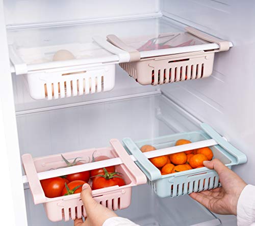 HapiLeap Frigoríficos Organizadores de Cajones - Caja de Almacenamiento del Refrigerador Mantenga el Refrigerador Ordenado Estante Soporte Contenedor de Alimentos Cestas (4 Pack)