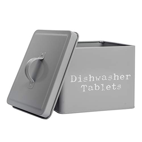 Harbour Housewares Lavavajillas Industrial Tablet Lata del almacenaje - Acero Estilo Vintage Cocina para Guardar Caddy con Tapa - Gris