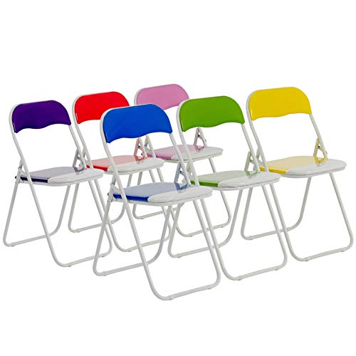 Harbour Housewares Silla de Escritorio Plegable - con Acolchado Azul, Verde, Rosa, Morado, Rojo, Amarillo - Pack de 6