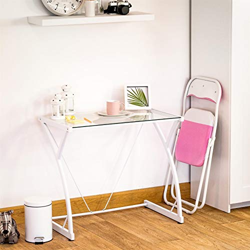 Harbour Housewares Silla de Escritorio Plegable - con Acolchado Rosa/Blanco