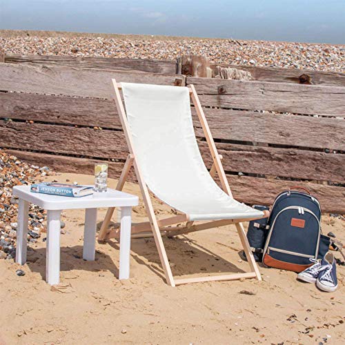 Harbour Housewares Tumbona reclinable y Plegable - Ideal para Playa y jardín - Estilo Tradicional - Crema - Pack de 2