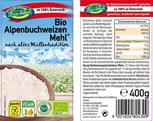 Harina de trigo sarraceno ecológica sin gluten 2,4kg Bio biológicoa de grano entero sin OMG alforfón crudo de Austria 6x400g