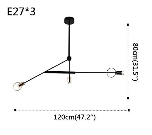 HATHOR-23 Lámpara De Techo De Estudio Nórdico, Lámpara De Techo LED Negra For Sala De Estar De Café, Atenuación Trifásica E27, Ahorro De Energía, 47.2 * 49.2in (Color : Warm Light)