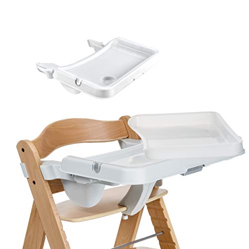 Hauck Alpha Tray - Set 3 en 1 / bandeja de comer regulable y extraíble, combinable con trona de madera evolutiva Alpha+ y Beta+ de HAUCK, con bordes elevados y portavaso, blanco