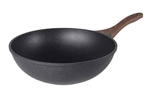 Haufson - Wok de 28 cm con tapa de pie | Funciona con todas las cocinas principales | Sartén antiadherente natural sin PFOA | utensilios de cocina profesional para tu hogar 28 cm negro