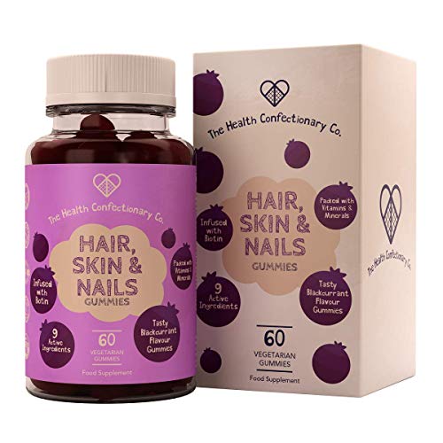 HCC Gominolas de Biotina para el Cabello, Piel y Uñas | 60 Gominolas Vitaminas para el Cabello con Sabor Grosella | Biotin, Vitamina A y D3 | Gummy Hair Vitamins | Vitaminas Crece Pelo, Piel y Uñas