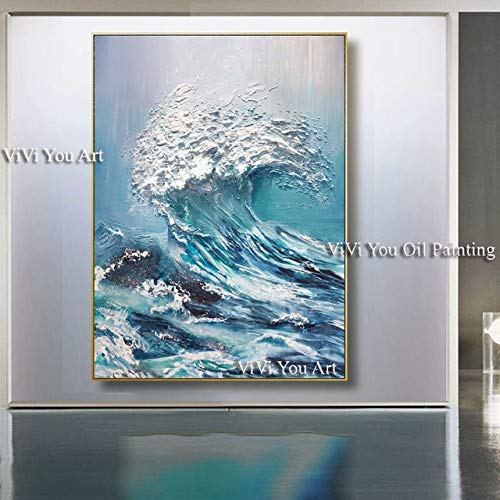 HCHD Arte Tamaño Grande Pintado A Mano La Pintura De Pared Olas del Mar del Océano En Stock Pared Pintura Al Óleo For La Sala De Estar Y Dormitorio Pared Pintura al óleo