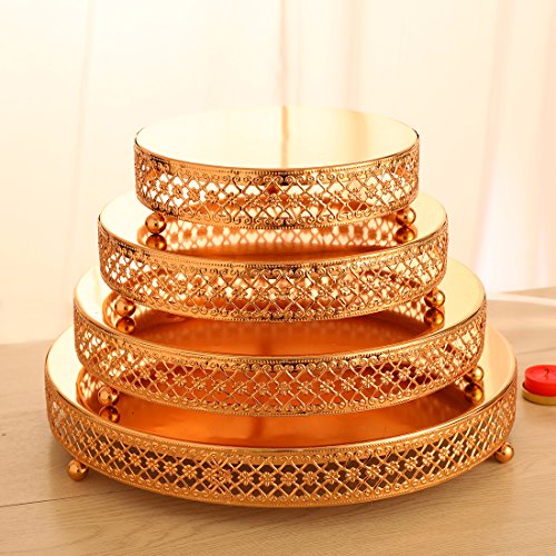 H&D - Juego de 4 platos de metal dorados para tartas, postres de metal, decoración de boda, cumpleaños, fiesta, torre de cupcakes