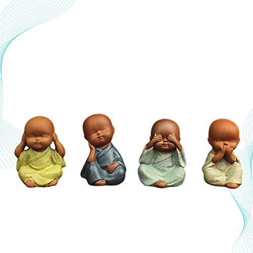 HEALLILY 4 Piezas Pequeño Monje Bebé Estatuas de Buda Figuras Miniaturas Coche Salpicadero Decoraciones Adornos de Jardín de Hadas Estilo Mixto