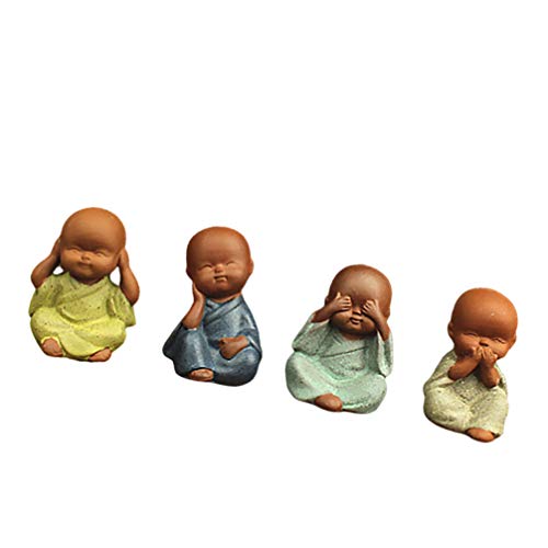 HEALLILY 4 Piezas Pequeño Monje Bebé Estatuas de Buda Figuras Miniaturas Coche Salpicadero Decoraciones Adornos de Jardín de Hadas Estilo Mixto