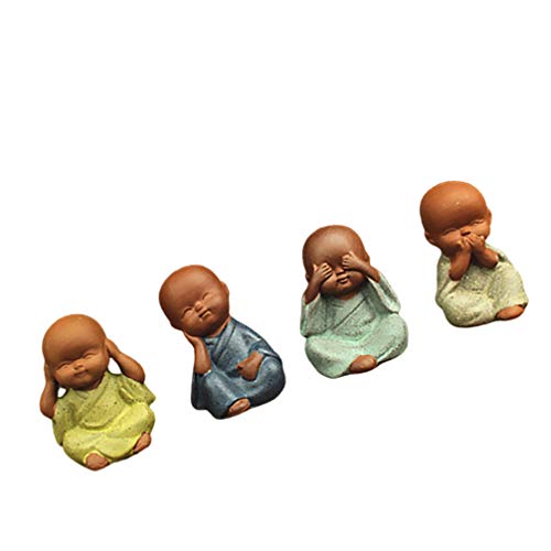 HEALLILY 4 Piezas Pequeño Monje Bebé Estatuas de Buda Figuras Miniaturas Coche Salpicadero Decoraciones Adornos de Jardín de Hadas Estilo Mixto